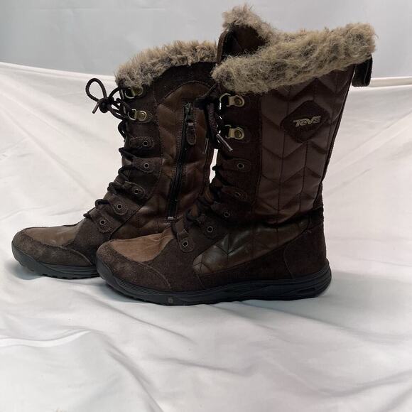 Teva Shoes - Teva Lenawee Leather Waterproof Tall Womens Winter Boots Brown US Size 7.5